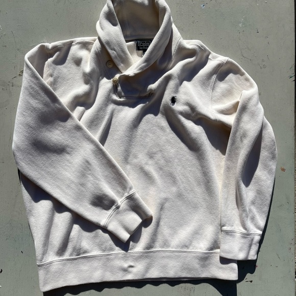 Men's Vintage Polo Ralph Lauren Sweater White Solid L Button High Neck Preppy - Picture 7 of 14